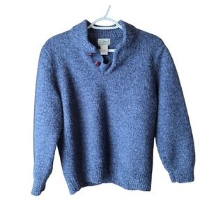 L.L.Bean 100% Lambswool Sweater Men's XL Blue Mock Neck Button Pullover